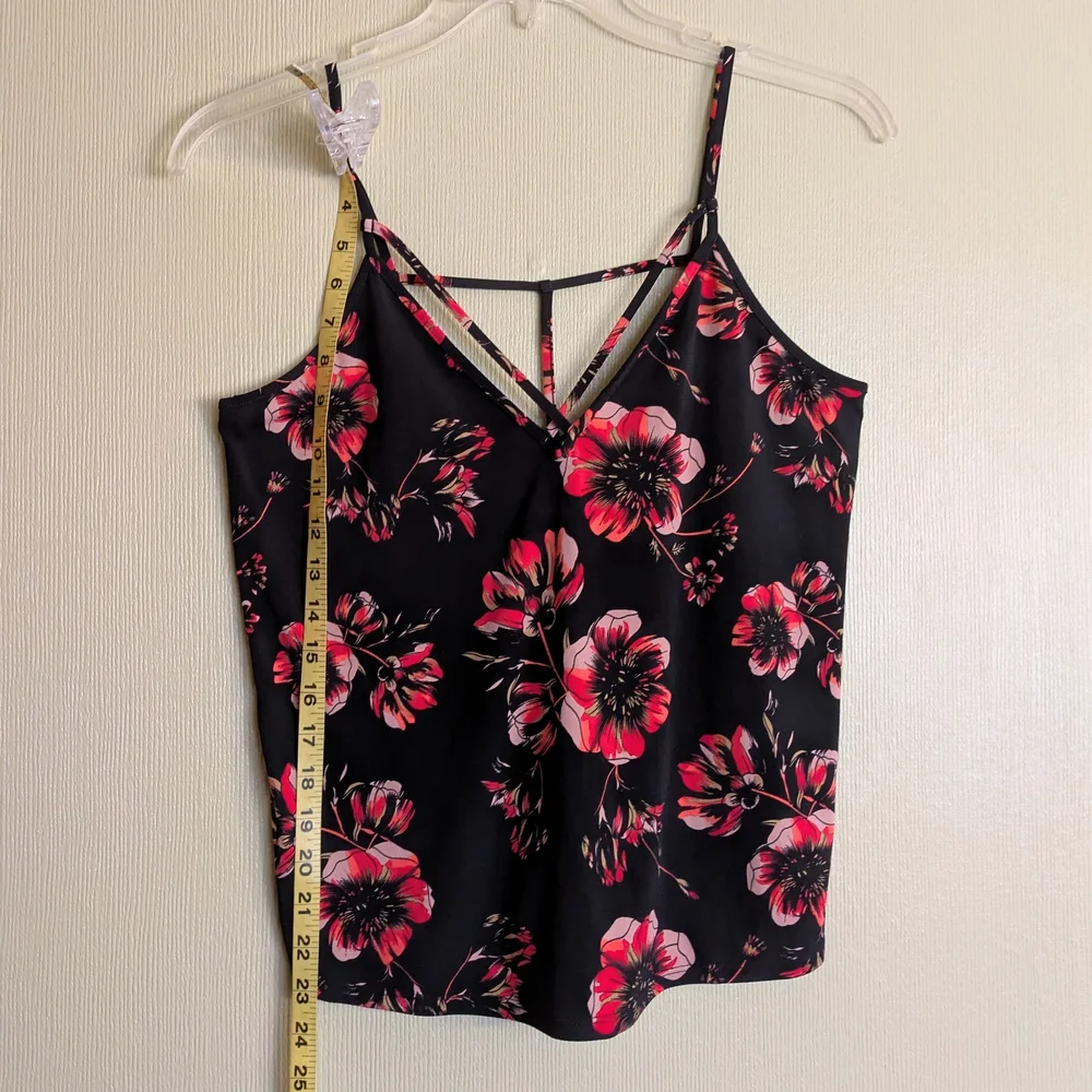 Free People Black Pink Floral Print Strappy Top Camisole V-neck Coquette